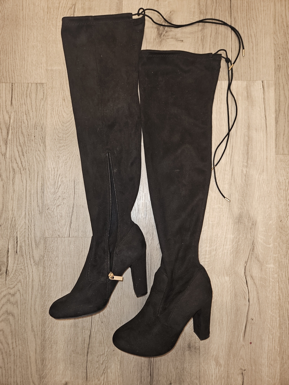 BAMBOO Black Over-The-Knee Block Heel Boots